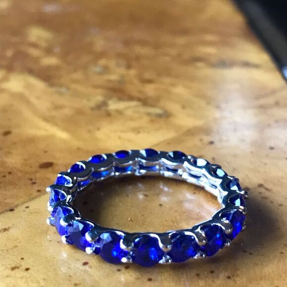 Natural Blue Spinel Sterling Silver Eternity Ring Size 9 - Picture 8 of 8
